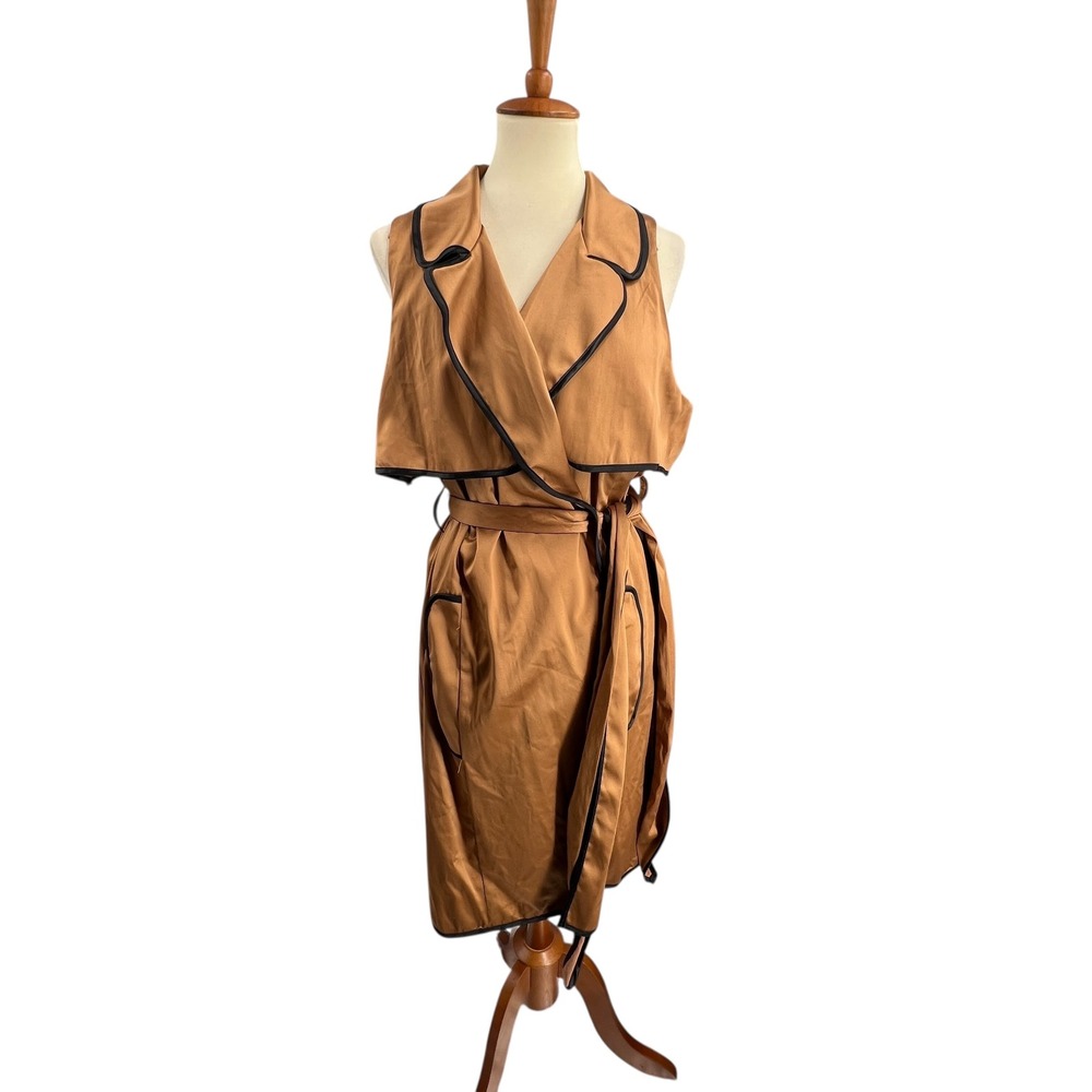 THREAD Sleeveless Shawl Collar Belted Trench Wrap Dress 2X Camel‎ Brown New